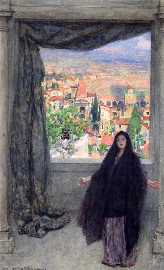 William Hatherell (1855-1928) Juliet overlooking Verona 12.5 x 7.75in.